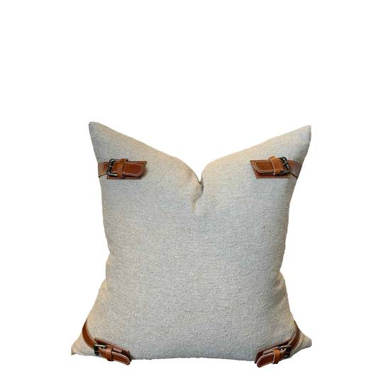 *NATURAL COTTON CUSHION COVER WITH LEATHER BUCKLE DETAIL